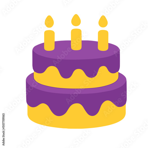 Flat Cartoon Tiered Birthday Cake with Candles Sweet Dessert Illustration