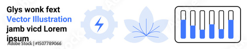 Free Download Gear with lightning bolt, leaf for sustainability, battery indicators for energy usage. Ideal for sustainability, energy management, green technology, eco-friendly initiatives, renewable energy - GFXLoad