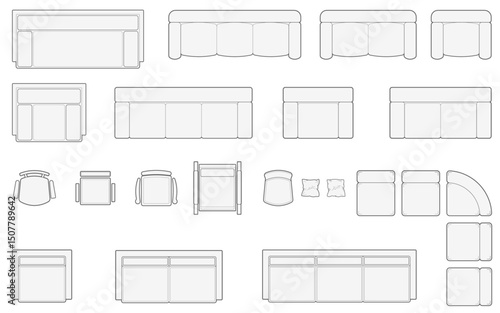 Furniture sofa variations different sizes top view architectural design