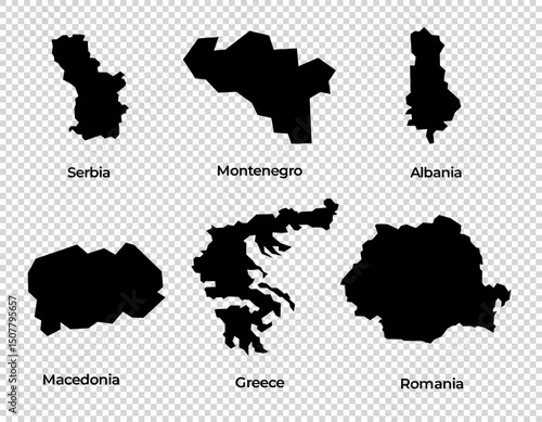 Map shape collection transparent background country simple map of Europe European countries Serbia Montenegro Albania Macedonia Greece Romania