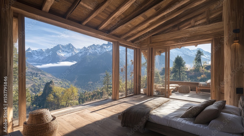 Fototapeta premium Mountaintop Cabin Bedroom (1)