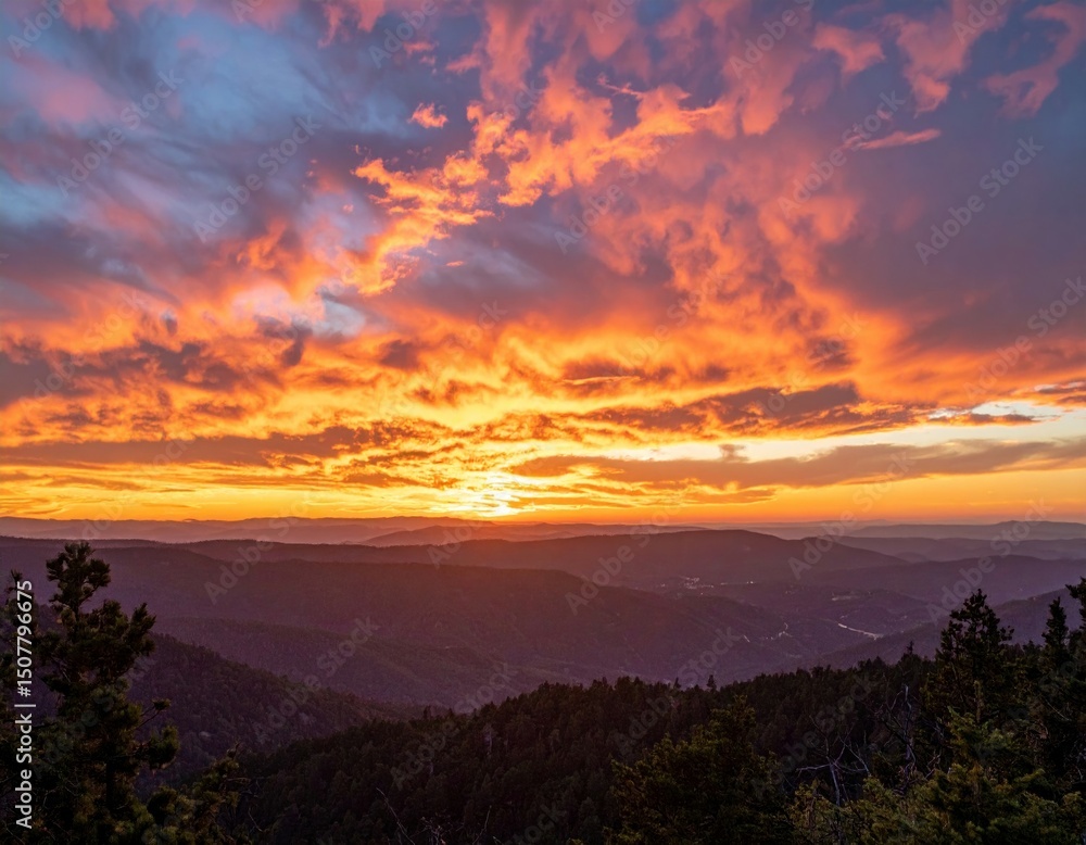Stunning Sunset Over Mountain Range with Colorful Clouds Stunning Sunset Over Mountain Range with Colorful Clouds
