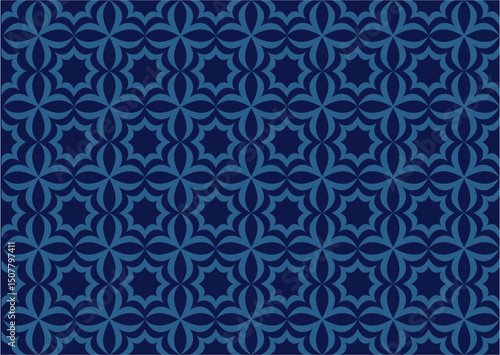 Elegant Geometric Circular Pattern in Blue Shades with Floral Abstract Design