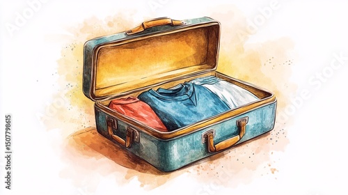 Open suitcase filled with folded clothes.