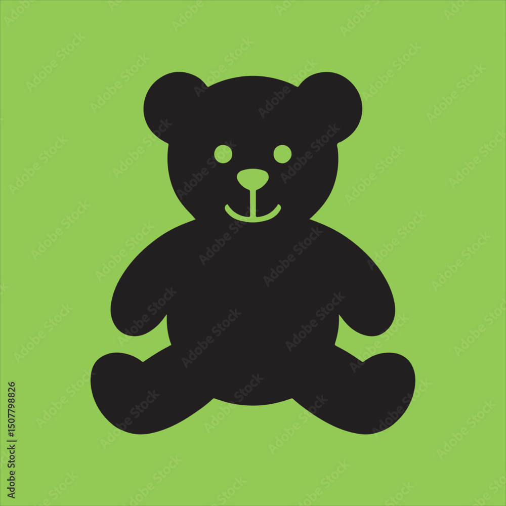 Fototapeta premium Simple black teddy bear icon on green background