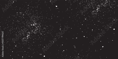 Snow, stars, fairy twinkling lights, rain drops on black background. Abstract vector noise. Small particles of debris and dust. Distressed uneven grunge texture overlay.