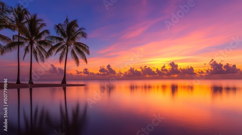Serene sunset over tranquil beach