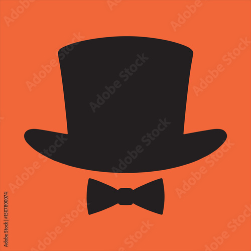 Simple black top hat and bow tie icon