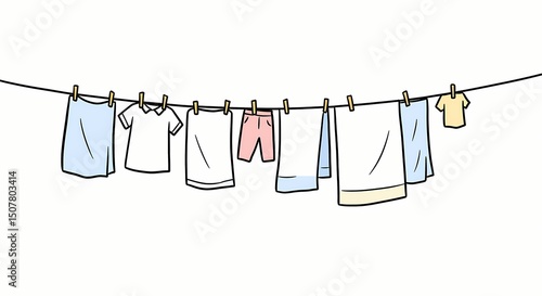 Clothesline with Laundry, Illustration