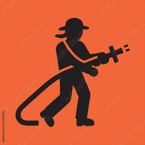 Firefighter silhouette with hose fighting fire