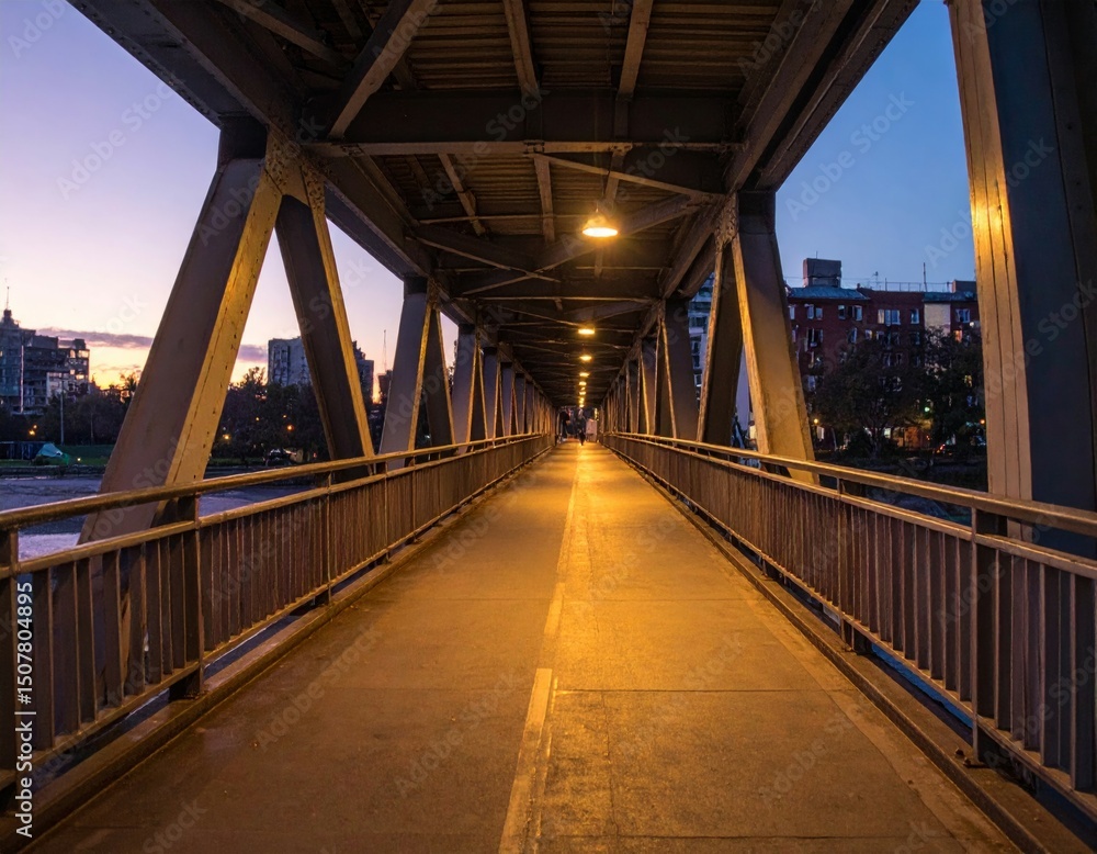 Serene Walkway Under Bridge at Twilight in Urban Setting Serene Walkway Under Bridge at Twilight in Urban Setting