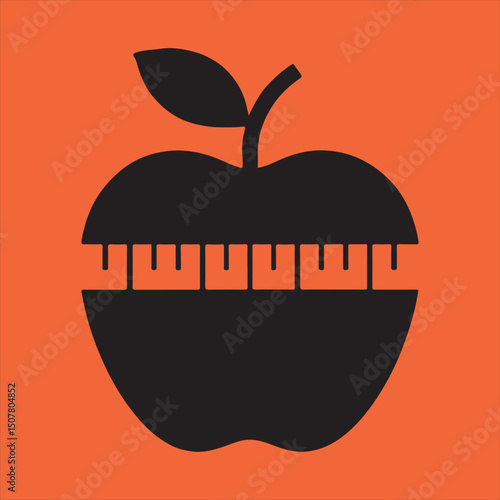 Apple with measuring tape icon healthy diet concept