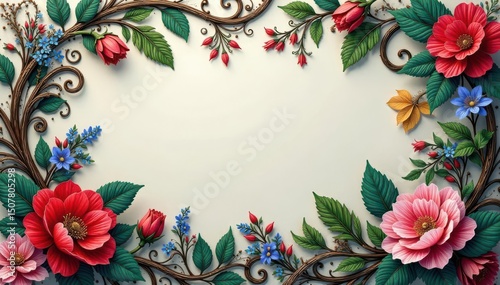 Intricate floral damask, swirling vines and leaves, vintage, brocade, retro