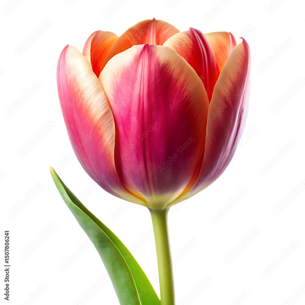 Naklejka premium Single pink and orange tulip blossom isolated on a white background ai generated png