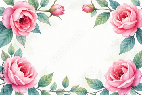 Delicate watercolor roses & leaves, soft pastel hues, design, roses