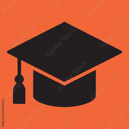Graduation cap icon black and orange