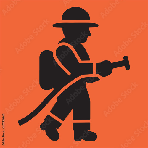 Firefighter silhouette with hose and backpack icon