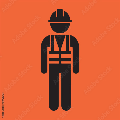 Construction worker icon safety helmet vest
