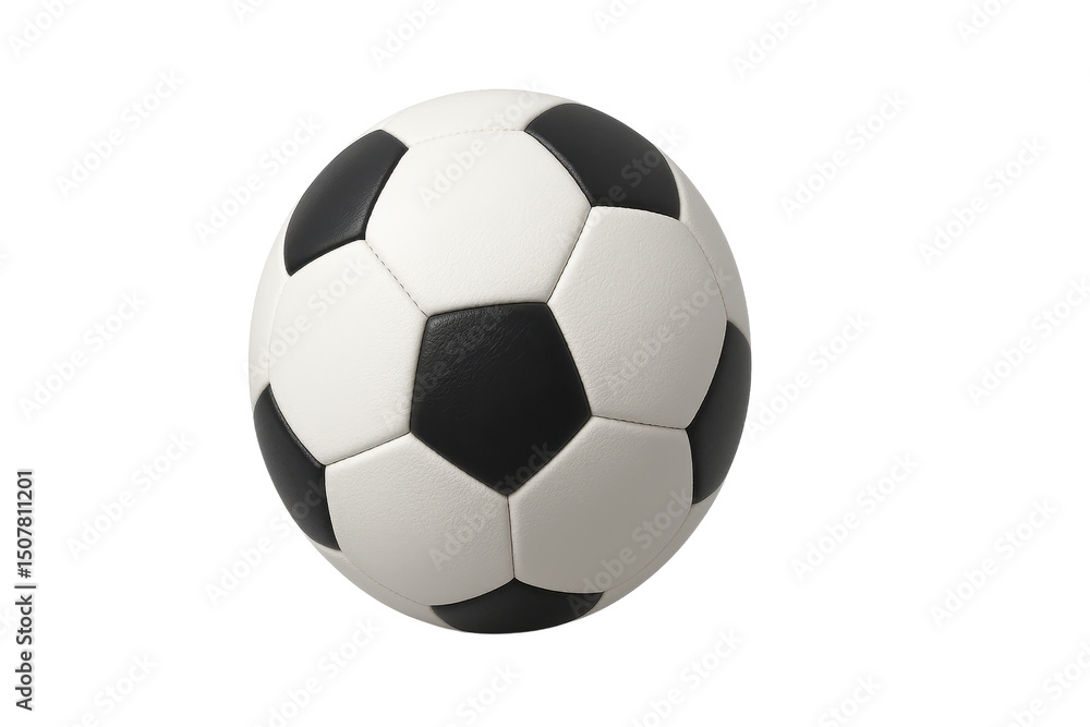 Naklejka premium Black and white soccer ball with pentagon and hexagon panels isolated on transparency background