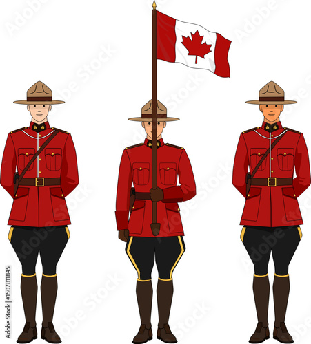 Royal Canada Mounted Police officer marching flag 