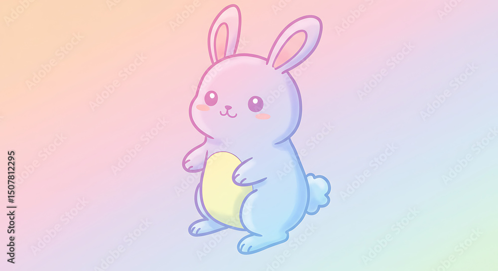 Fototapeta premium Adorable Pastel Bunny Rabbit Illustration Kawaii Style Cartoon Cute Animal Design
