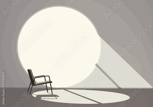 Chair Under a Spotlight Theatrical Concept Gray Background
