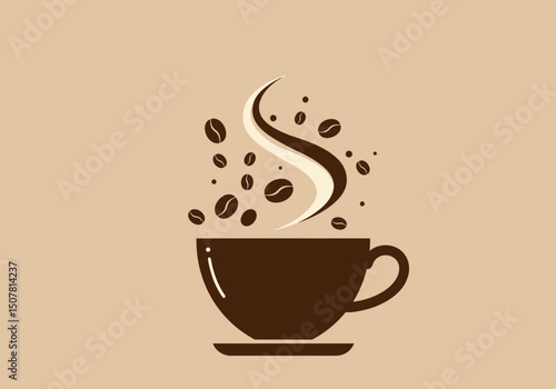 Aroma Coffee Cup Beans Steaming Warm Beverage Drink Illustration
