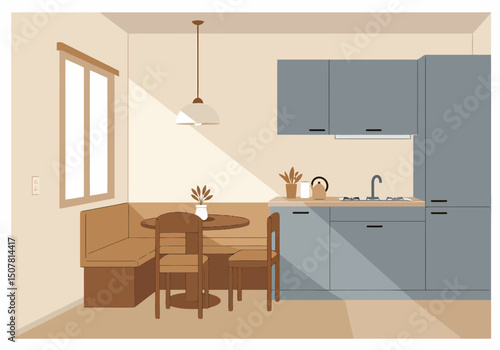 Cozy Kitchen with Breakfast Nook and Minimalist Design
