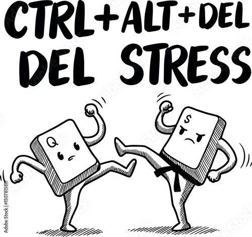 Keyboard Keys Ctrl Alt Del Kicking Stress Out Concept Vector Illustration