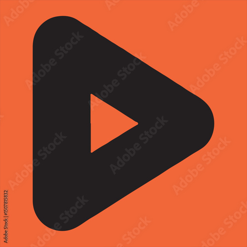 Abstract play button icon on orange background