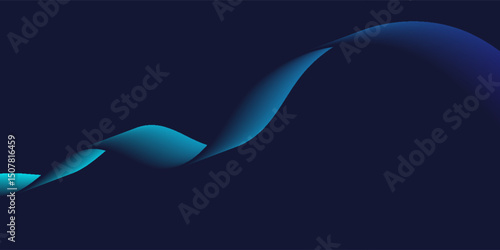 Flowing dark blue curve shapes on dark blue vector abstract background, soothing art, can depict medical health or music sound.