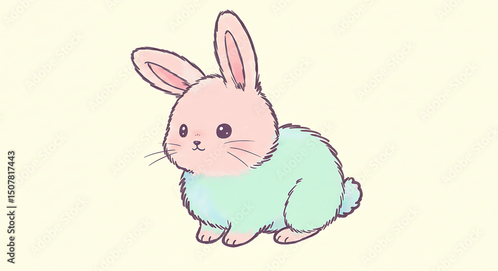 Obraz premium Adorable Pastel Bunny Rabbit Illustration Cute Cartoon Hare Spring Animal Design