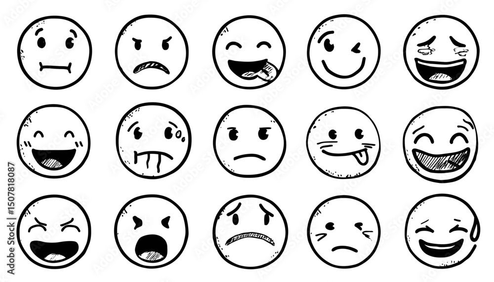 Hand Drawn Doodle Emoji Face Icon Set � Sketch Style Emotion Mood Happy, Sad, Smile Vector Illustration Hand Drawn Doodle Emoji Face Icon Set � Sketch Style Emotion Mood Happy, Sad, Smile Vector Illustration