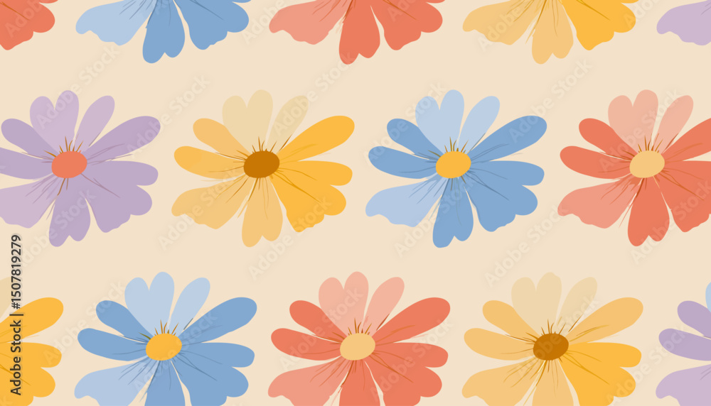 70s Retro Floral Pattern � Groovy Daisy Flowers in 60s 80s Vintage Style for Wallpaper, Fabric and Boho Designs 70s Retro Floral Pattern � Groovy Daisy Flowers in 60s 80s Vintage Style for Wallpaper, Fabric and Boho Designs