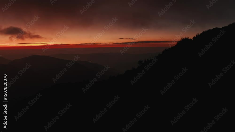 Silhouette Mountain Range at Sunset with Dark Hills and Dramatic Sky Views Silhouette Mountain Range at Sunset with Dark Hills and Dramatic Sky Views