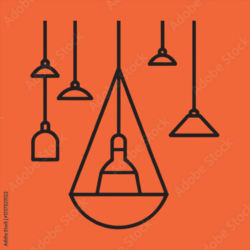 Collection of hanging lamps silhouette