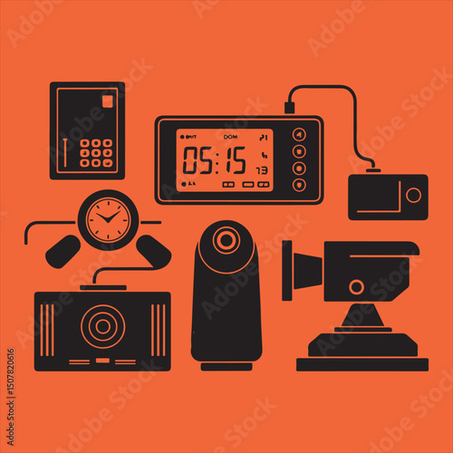 Security system devices silhouette illustration