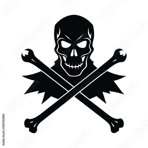 Skull and crossbones danger sign silhouette on white background
