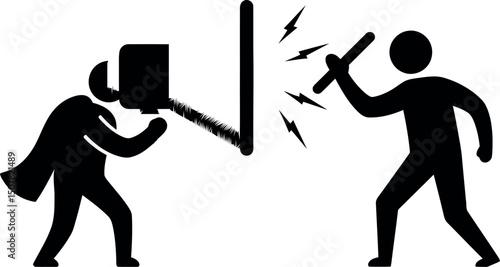 Welding worker and hammering worker silhouette vector illustration in black and white