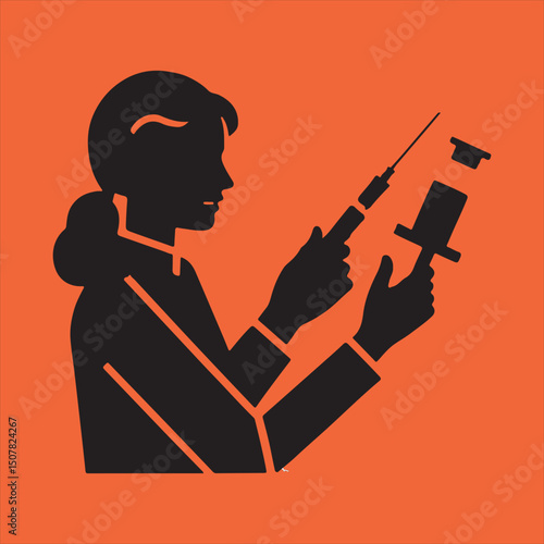 Female doctor administering injection silhouette