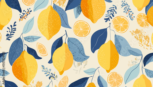 Sunny Lemon Seamless Pattern � Tropical Summer Fruit Print for Bright Fabric, Wallpaper, and Packaging Designs