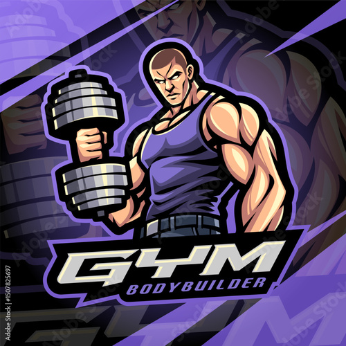 Gym bodybuilder esport mascot logo design