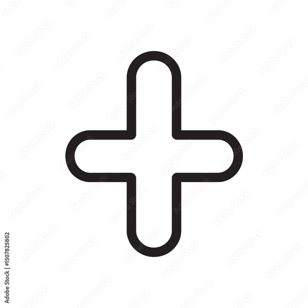 Obraz premium Simple plus sign icon displays smooth black lines with rounded edges on white