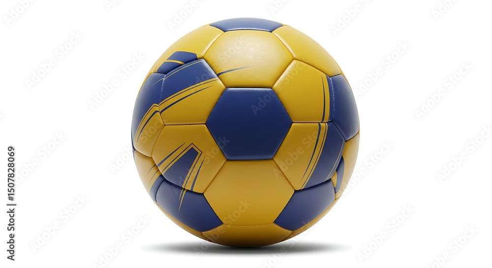 Fototapeta premium Blue and Yellow Soccer Ball Isolated on White Background Sports Equipment for Football Training and Match Games Active Lifestyle