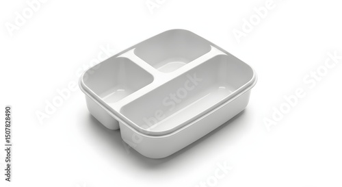 White plastic container with divisions on white background