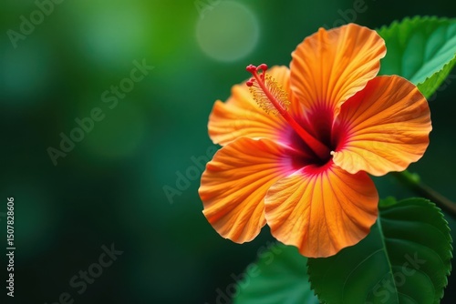 Bold tropical hibiscus wallpaper, vibrant orange & green , tropical pattern, leaf
