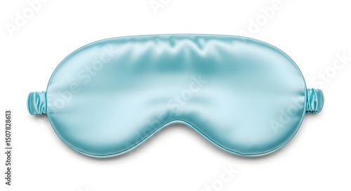 A comfortable-looking sleep mask made of silk-like material, in a calming blue color, on a clean white background