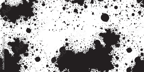 Paint splatter sprinkle seamless pattern with ink drops and dots. Black messy splashed ink backdrop. Monochromatic sprinkled watercolor dribble drizzle texture. Dirty spatter drops on white background