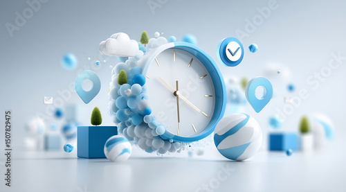 Clock with Clouds and Location Markers