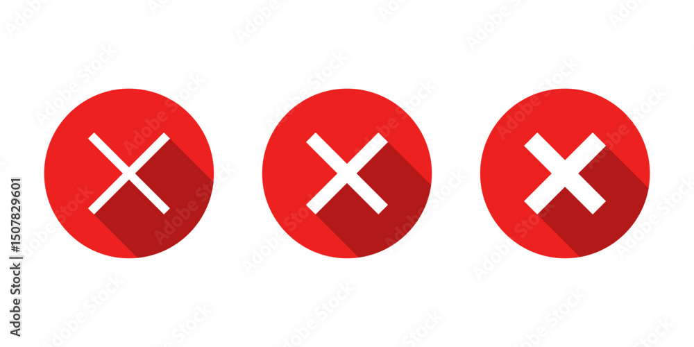 Fototapeta premium Cross x icon set in on long shadow. Wrong, error, close sign symbol